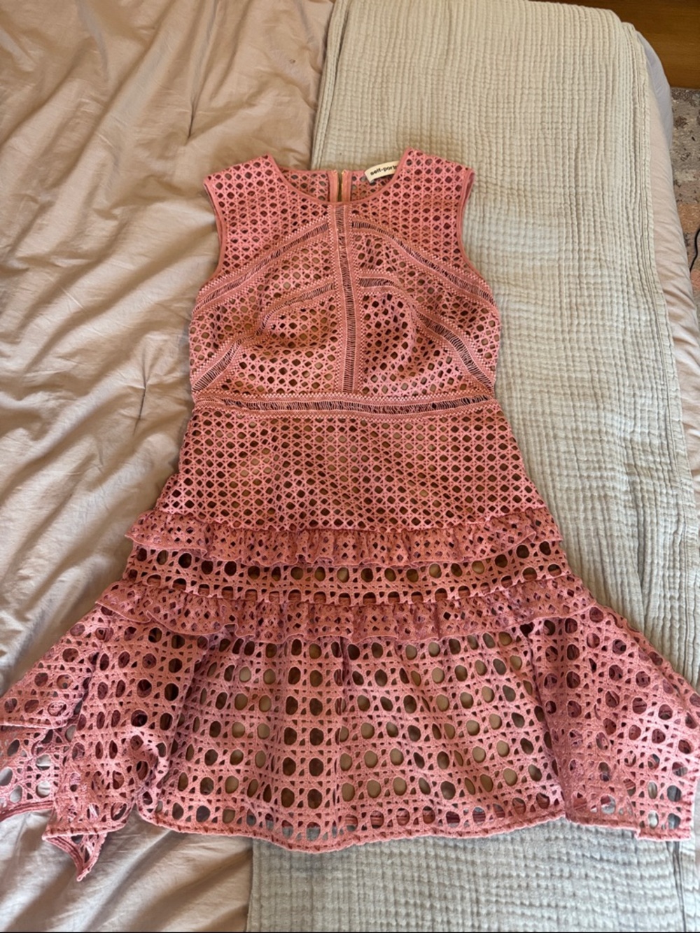 Self-Portrait Pink Lace Dress – Tiered Mini – Elegant Occasion / Wedding Guest